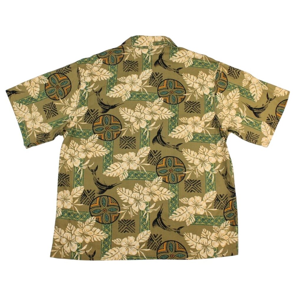 Toucan Dance Large Hibiscus Marlin Tapa Island Pattern Hawaiian Aloha Shirt Tiki - Picture 2 of 11
